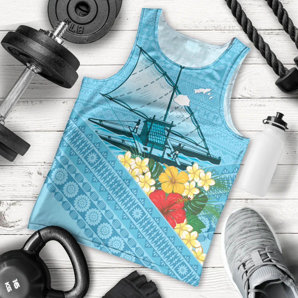 Personalised Bula Vinaka Fiji Drua Men Tank Top Fijian Traditional Canoe Tapa Cloth Blue LT14 - Polynesian Pride