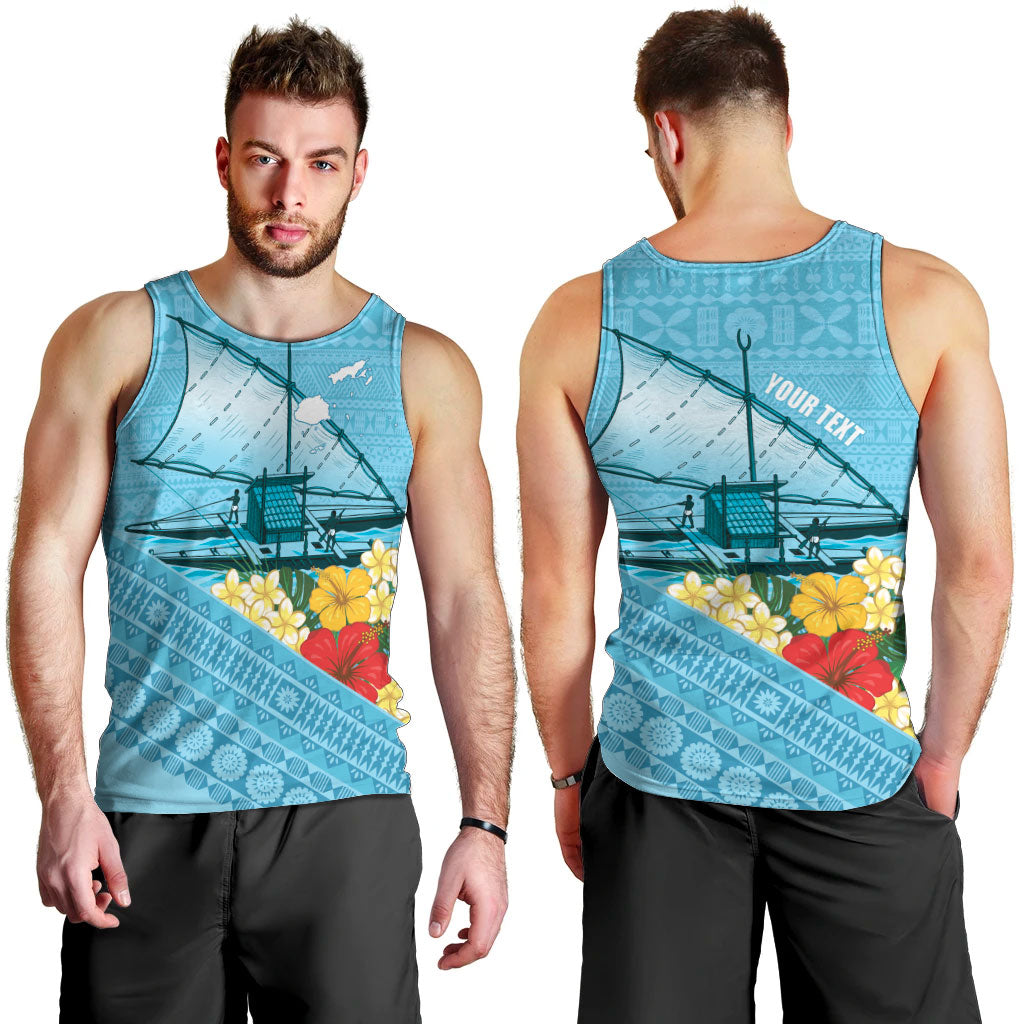 Personalised Bula Vinaka Fiji Drua Men Tank Top Fijian Traditional Canoe Tapa Cloth Blue LT14 - Polynesian Pride