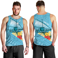 Personalised Bula Vinaka Fiji Drua Men Tank Top Fijian Traditional Canoe Tapa Cloth Blue LT14 - Polynesian Pride