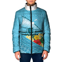 Personalised Bula Vinaka Fiji Drua Padded Jacket Fijian Traditional Canoe Tapa Cloth Blue LT14 Men Blue - Polynesian Pride