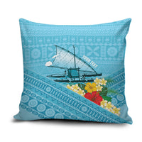 Personalised Bula Vinaka Fiji Drua Pillow Cover Fijian Traditional Canoe Tapa Cloth Blue LT14 Blue - Polynesian Pride