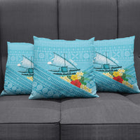 Personalised Bula Vinaka Fiji Drua Pillow Cover Fijian Traditional Canoe Tapa Cloth Blue LT14 - Polynesian Pride