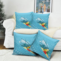 Personalised Bula Vinaka Fiji Drua Pillow Cover Fijian Traditional Canoe Tapa Cloth Blue LT14 - Polynesian Pride