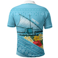 Personalised Bula Vinaka Fiji Drua Polo Shirt Fijian Traditional Canoe Tapa Cloth Blue LT14 - Polynesian Pride