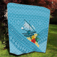 Personalised Bula Vinaka Fiji Drua Quilt Fijian Traditional Canoe Tapa Cloth Blue LT14 - Polynesian Pride