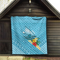 Personalised Bula Vinaka Fiji Drua Quilt Fijian Traditional Canoe Tapa Cloth Blue LT14 - Polynesian Pride