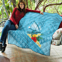 Personalised Bula Vinaka Fiji Drua Quilt Fijian Traditional Canoe Tapa Cloth Blue LT14 - Polynesian Pride