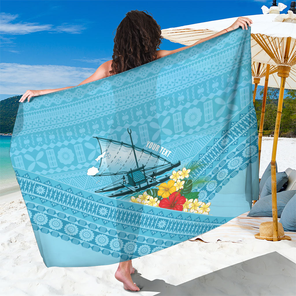 Personalised Bula Vinaka Fiji Drua Sarong Fijian Traditional Canoe Tapa Cloth Blue LT14 One Size 44 x 66 inches Blue - Polynesian Pride