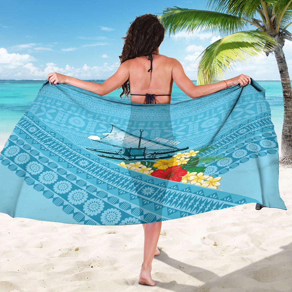 Personalised Bula Vinaka Fiji Drua Sarong Fijian Traditional Canoe Tapa Cloth Blue LT14 - Polynesian Pride