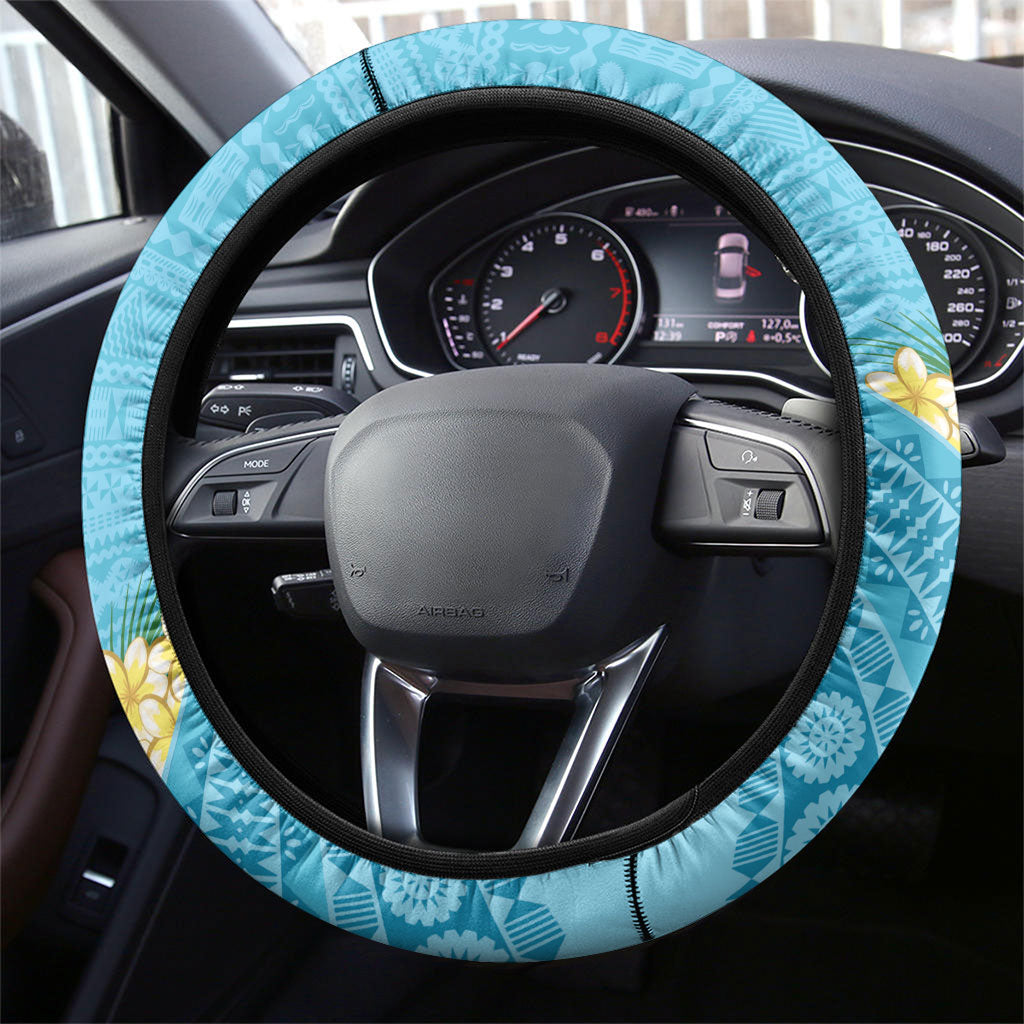 Bula Vinaka Fiji Drua Steering Wheel Cover Fijian Traditional Canoe Tapa Cloth Blue LT14 - Polynesian Pride