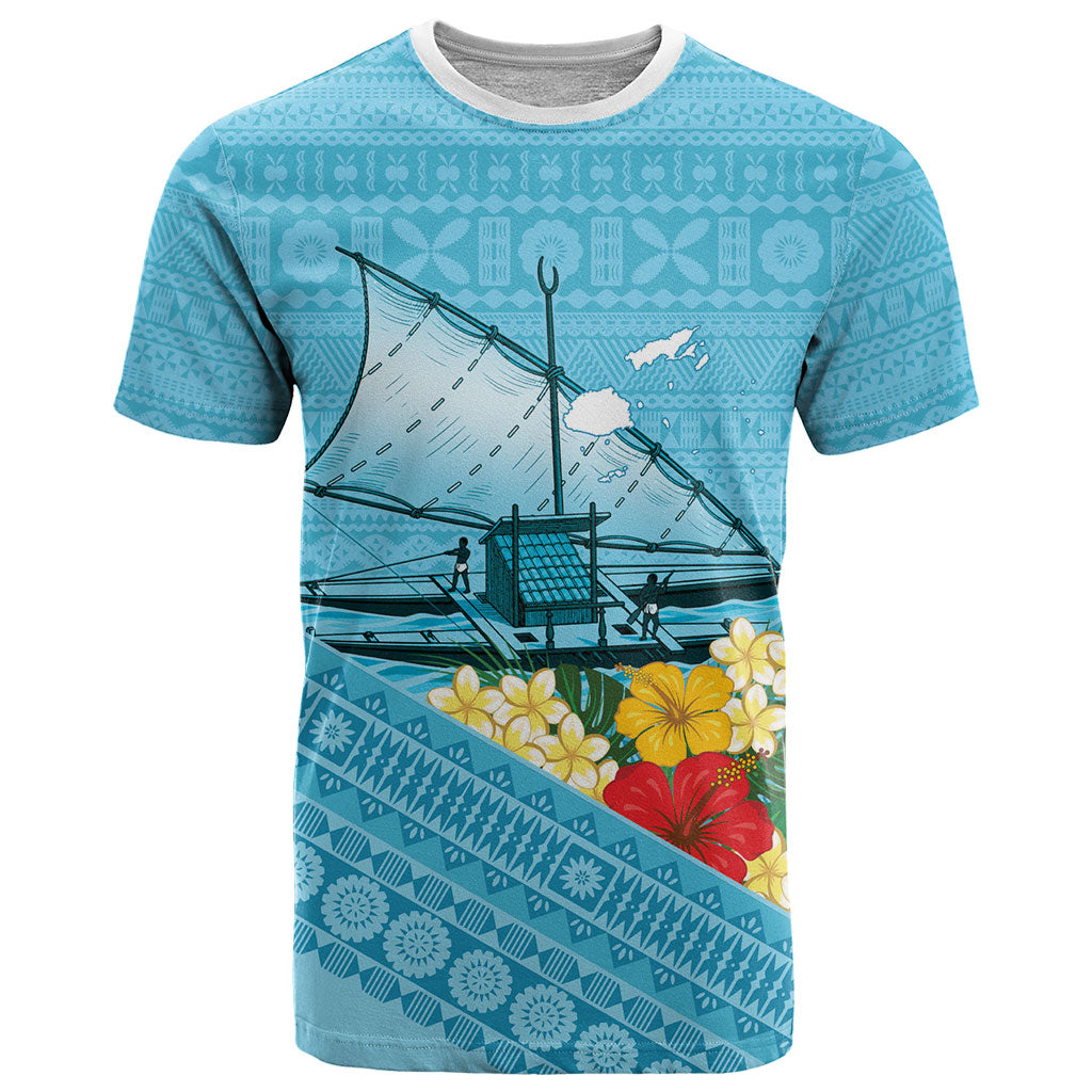 Personalised Bula Vinaka Fiji Drua T Shirt Fijian Traditional Canoe Tapa Cloth Blue LT14 Blue - Polynesian Pride
