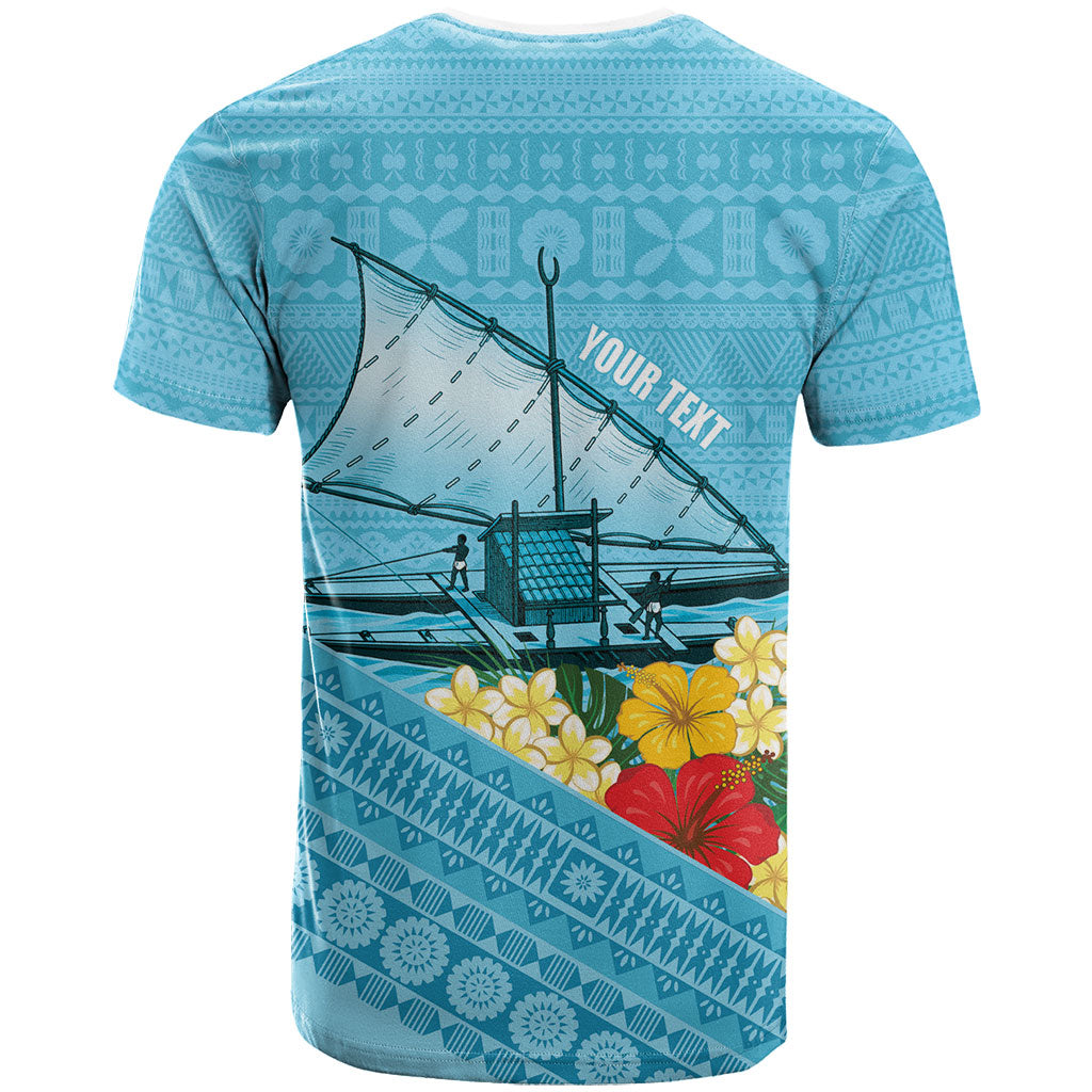 Personalised Bula Vinaka Fiji Drua T Shirt Fijian Traditional Canoe Tapa Cloth Blue LT14 - Polynesian Pride