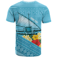 Personalised Bula Vinaka Fiji Drua T Shirt Fijian Traditional Canoe Tapa Cloth Blue LT14 - Polynesian Pride