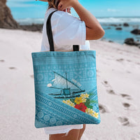Personalised Bula Vinaka Fiji Drua Tote Bag Fijian Traditional Canoe Tapa Cloth Blue LT14 - Polynesian Pride