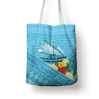 Personalised Bula Vinaka Fiji Drua Tote Bag Fijian Traditional Canoe Tapa Cloth Blue LT14 - Polynesian Pride