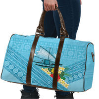 Personalised Bula Vinaka Fiji Drua Travel Bag Fijian Traditional Canoe Tapa Cloth Blue LT14 - Polynesian Pride