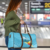 Personalised Bula Vinaka Fiji Drua Travel Bag Fijian Traditional Canoe Tapa Cloth Blue LT14 - Polynesian Pride