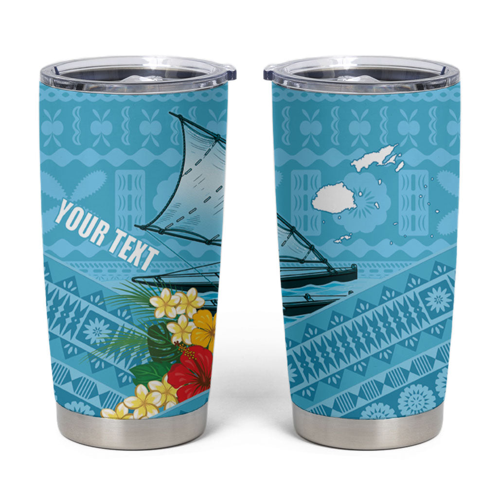 Personalised Bula Vinaka Fiji Drua Tumbler Cup Fijian Traditional Canoe Tapa Cloth Blue LT14 Blue - Polynesian Pride
