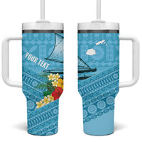 Personalised Bula Vinaka Fiji Drua Tumbler With Handle Fijian Traditional Canoe Tapa Cloth Blue LT14 One Size: 40 oz Blue - Polynesian Pride