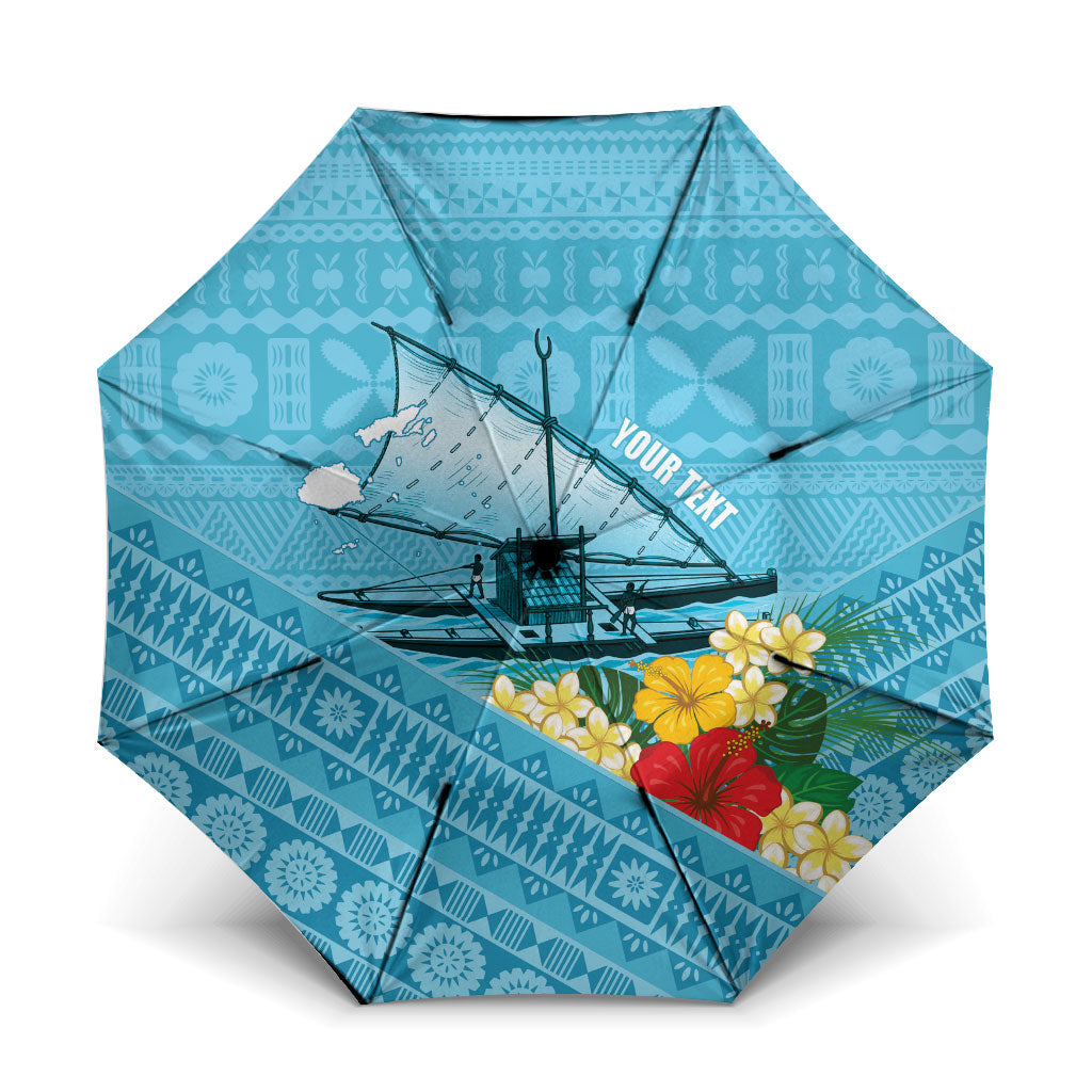 Personalised Bula Vinaka Fiji Drua Umbrella Fijian Traditional Canoe Tapa Cloth Blue LT14 One Size Folded 11.42 inch Opened Diameter 37.4 inch Blue - Polynesian Pride