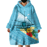 Personalised Bula Vinaka Fiji Drua Wearable Blanket Hoodie Fijian Traditional Canoe Tapa Cloth Blue LT14 - Polynesian Pride