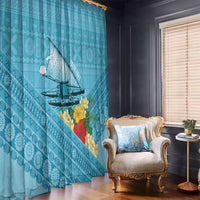 Personalised Bula Vinaka Fiji Drua Window Curtain Fijian Traditional Canoe Tapa Cloth Blue LT14 - Polynesian Pride