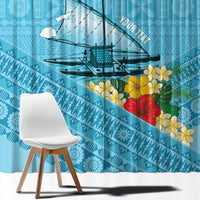 Personalised Bula Vinaka Fiji Drua Window Curtain Fijian Traditional Canoe Tapa Cloth Blue LT14 - Polynesian Pride