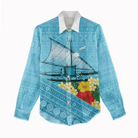 Personalised Bula Vinaka Fiji Drua Women Casual Shirt Fijian Traditional Canoe Tapa Cloth Blue LT14 - Polynesian Pride