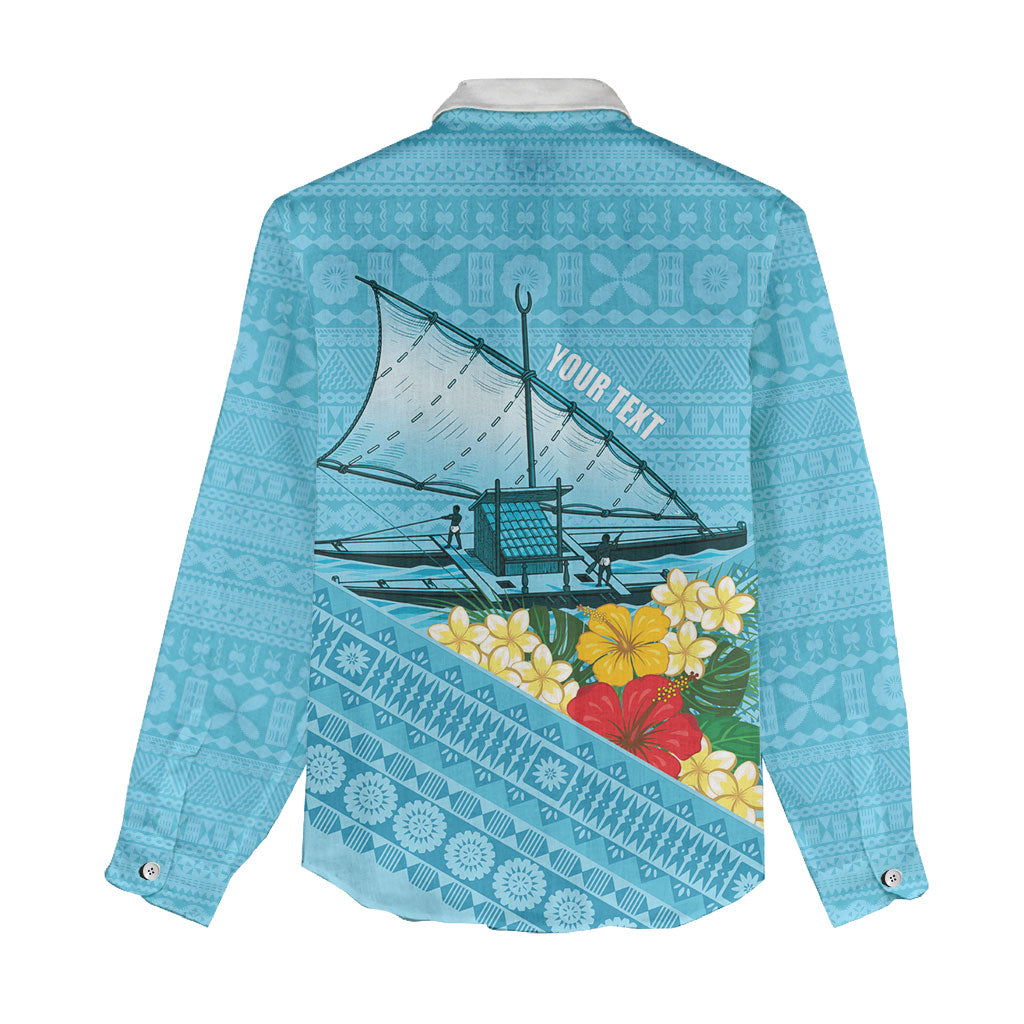 Personalised Bula Vinaka Fiji Drua Women Casual Shirt Fijian Traditional Canoe Tapa Cloth Blue LT14 - Polynesian Pride