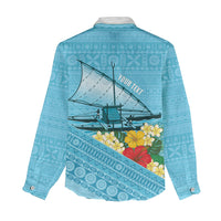 Personalised Bula Vinaka Fiji Drua Women Casual Shirt Fijian Traditional Canoe Tapa Cloth Blue LT14 - Polynesian Pride