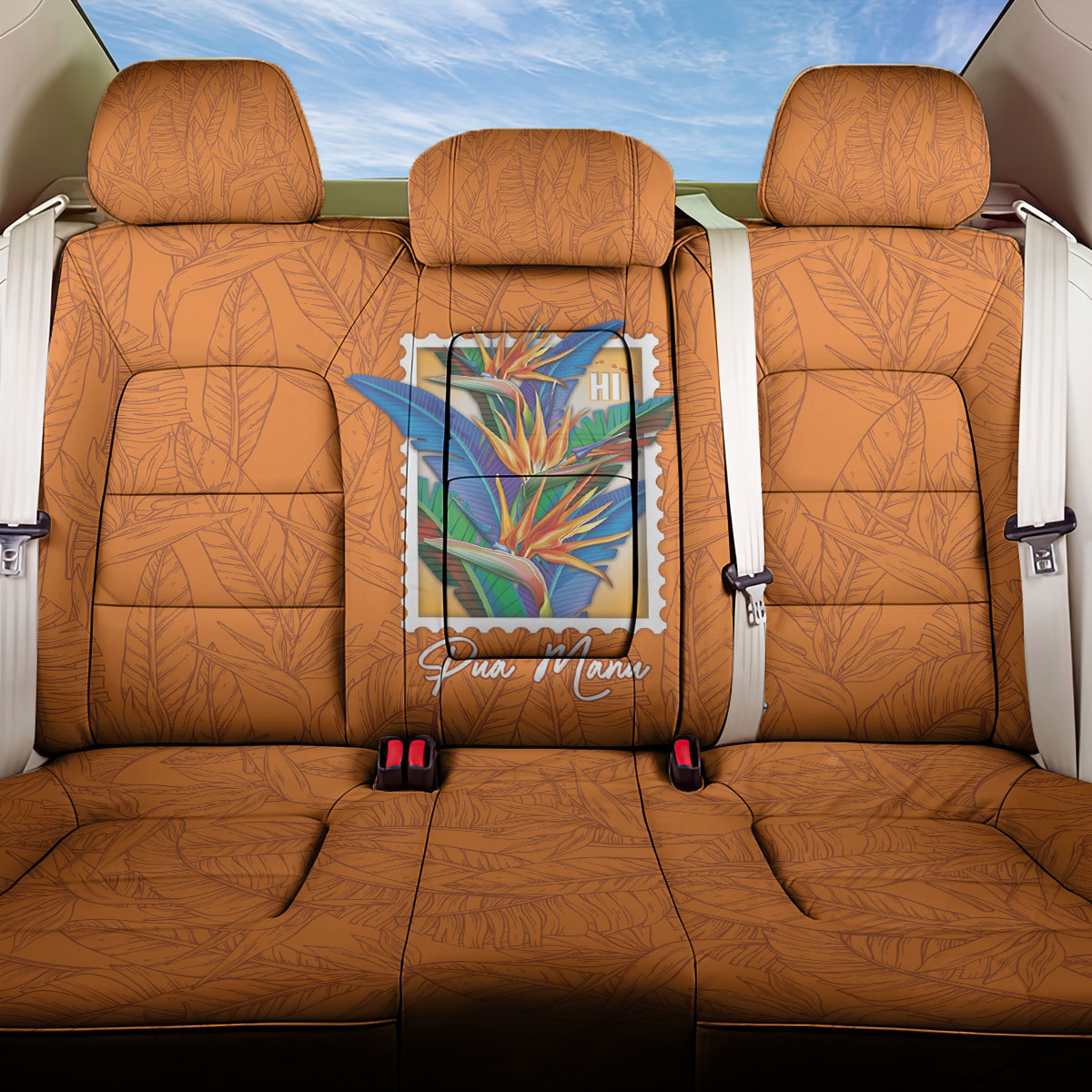 Aloha Hawaii Pua Manu Back Car Seat Cover Hawaiian Bird of Paradise Flowers Stylized Stamp LT14 One Size Orange - Polynesian Pride