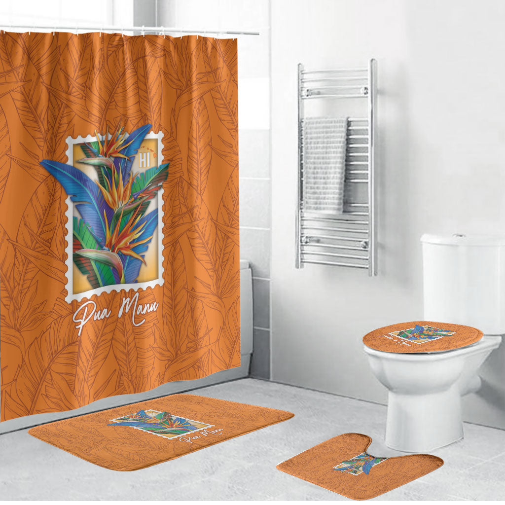 Aloha Hawaii Pua Manu Bathroom Set Hawaiian Bird of Paradise Flowers Stylized Stamp LT14 Bathroom Set (4 pcs) Orange - Polynesian Pride