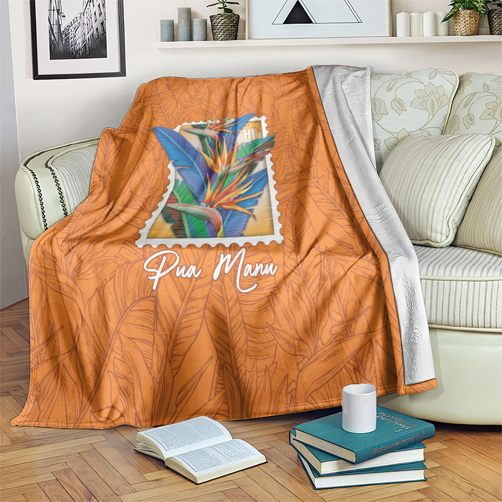 Aloha Hawaii Pua Manu Blanket Hawaiian Bird of Paradise Flowers Stylized Stamp LT14 Orange - Polynesian Pride