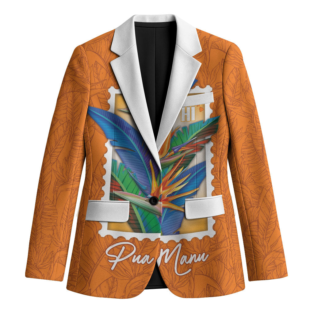 Aloha Hawaii Pua Manu Blazer Hawaiian Bird of Paradise Flowers Stylized Stamp LT14 Unisex Orange - Polynesian Pride