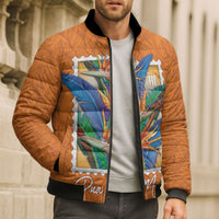 Aloha Hawaii Pua Manu Bomber Puffer Jacket Hawaiian Bird of Paradise Flowers Stylized Stamp LT14 - Polynesian Pride