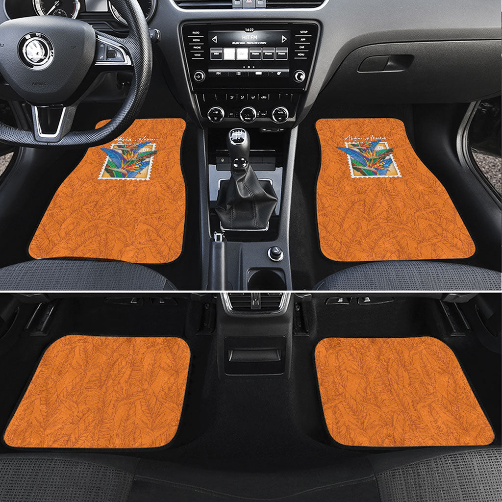 Aloha Hawaii Pua Manu Car Mats Hawaiian Bird of Paradise Flowers Stylized Stamp LT14 Set 4pcs Orange - Polynesian Pride