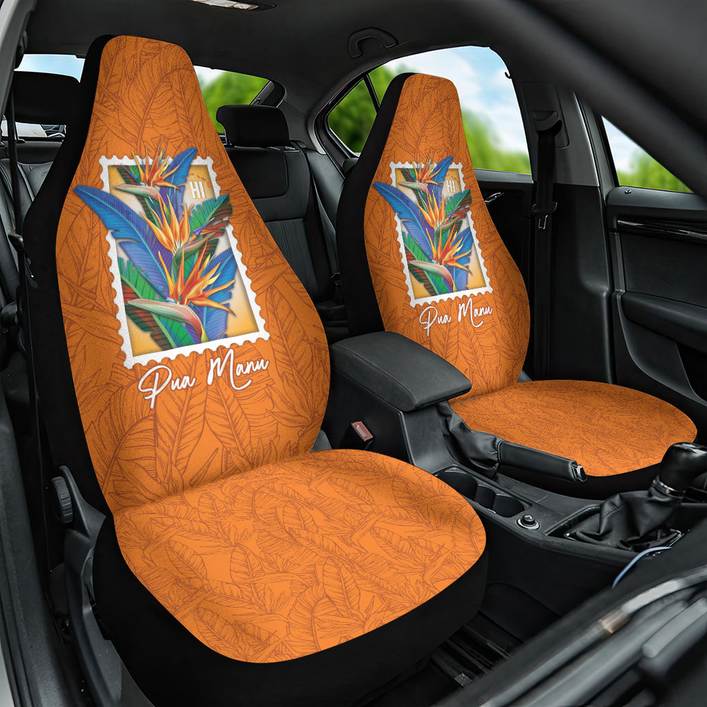 Aloha Hawaii Pua Manu Car Seat Cover Hawaiian Bird of Paradise Flowers Stylized Stamp LT14 One Size Orange - Polynesian Pride