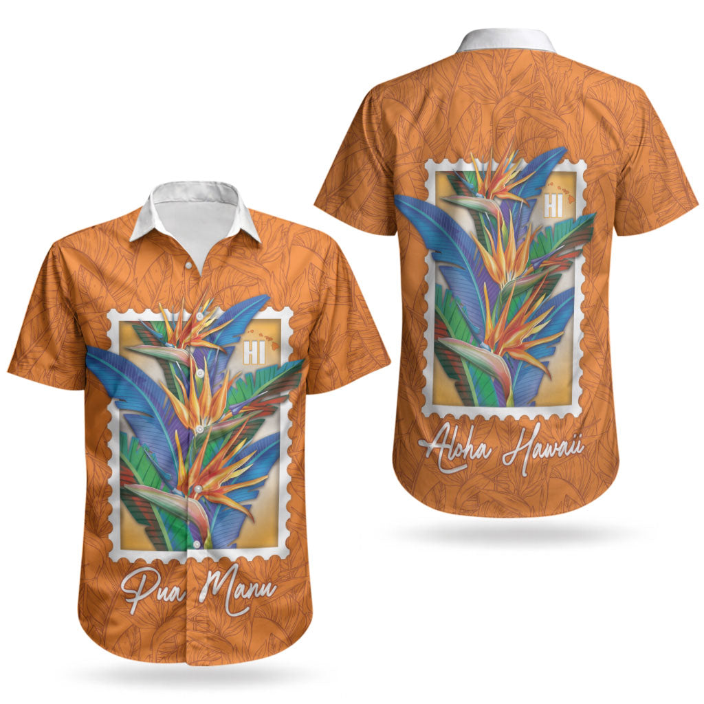 Aloha Hawaii Pua Manu Couples Matching Mermaid Dress and Hawaiian Shirt Hawaiian Bird of Paradise Flowers Stylized Stamp LT14 - Polynesian Pride