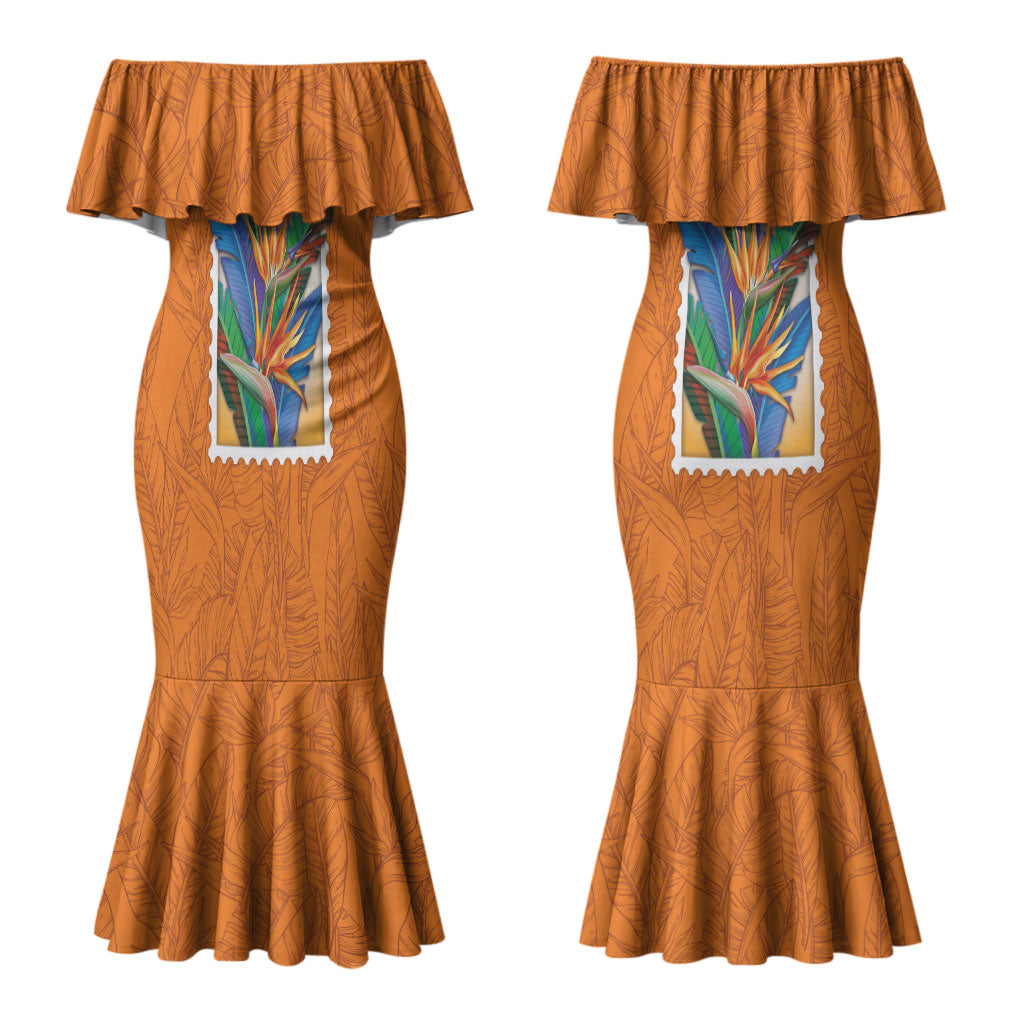 Aloha Hawaii Pua Manu Couples Matching Mermaid Dress and Hawaiian Shirt Hawaiian Bird of Paradise Flowers Stylized Stamp LT14 - Polynesian Pride