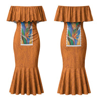 Aloha Hawaii Pua Manu Couples Matching Mermaid Dress and Hawaiian Shirt Hawaiian Bird of Paradise Flowers Stylized Stamp LT14 - Polynesian Pride