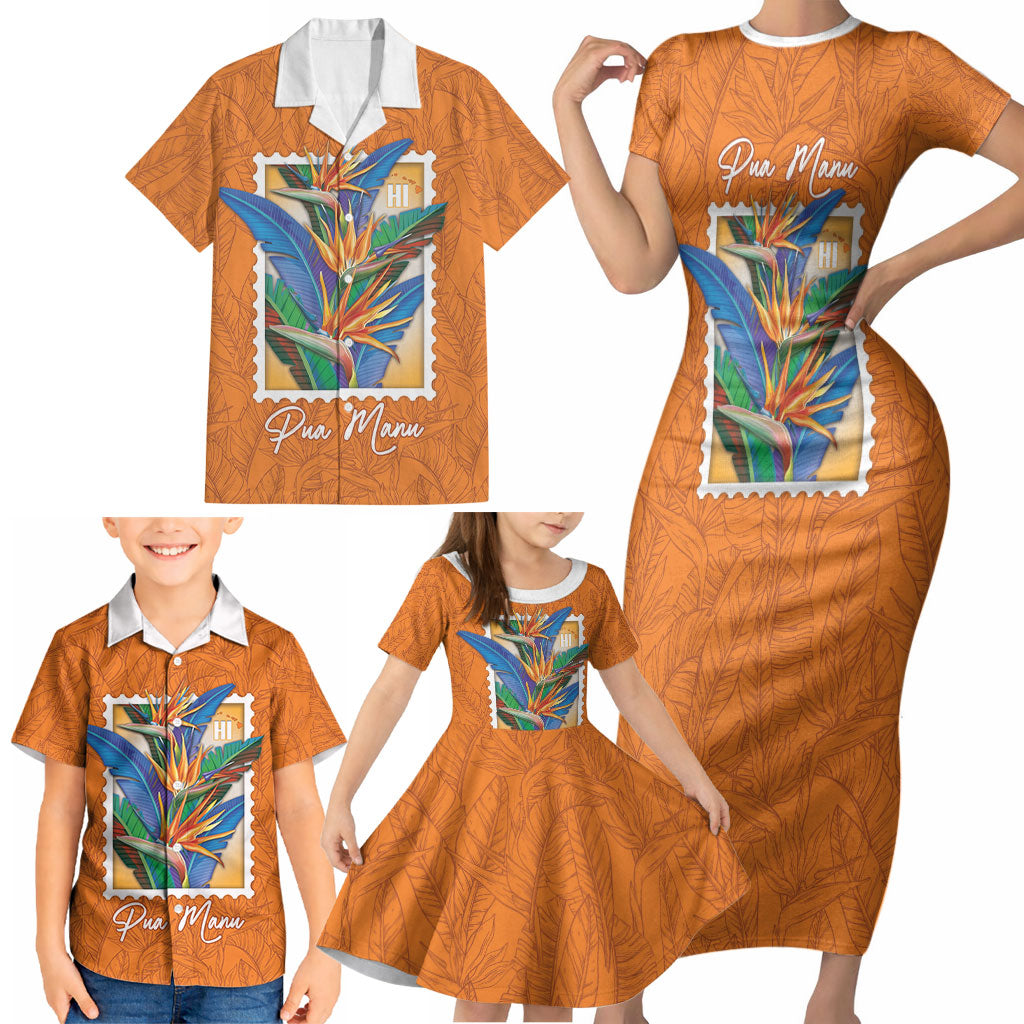 Aloha Hawaii Pua Manu Family Matching Short Sleeve Bodycon Dress and Hawaiian Shirt Hawaiian Bird of Paradise Flowers Stylized Stamp LT14 - Polynesian Pride