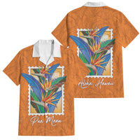 Aloha Hawaii Pua Manu Family Matching Short Sleeve Bodycon Dress and Hawaiian Shirt Hawaiian Bird of Paradise Flowers Stylized Stamp LT14 Dad's Shirt - Short Sleeve Orange - Polynesian Pride