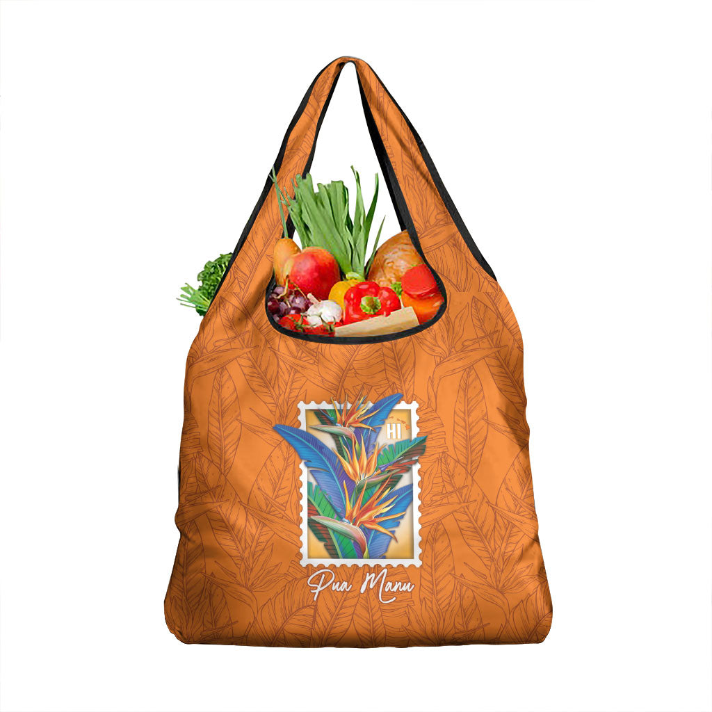Aloha Hawaii Pua Manu Grocery Bag Hawaiian Bird of Paradise Flowers Stylized Stamp LT14 1-pack One Size Orange - Polynesian Pride