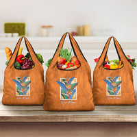 Aloha Hawaii Pua Manu Grocery Bag Hawaiian Bird of Paradise Flowers Stylized Stamp LT14 3-pack One Size Orange - Polynesian Pride