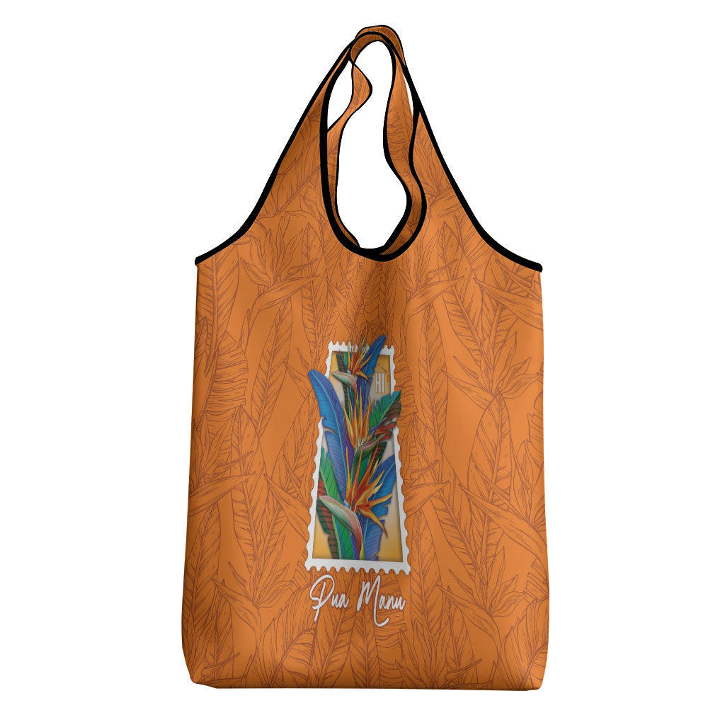 Aloha Hawaii Pua Manu Grocery Bag Hawaiian Bird of Paradise Flowers Stylized Stamp LT14 - Polynesian Pride