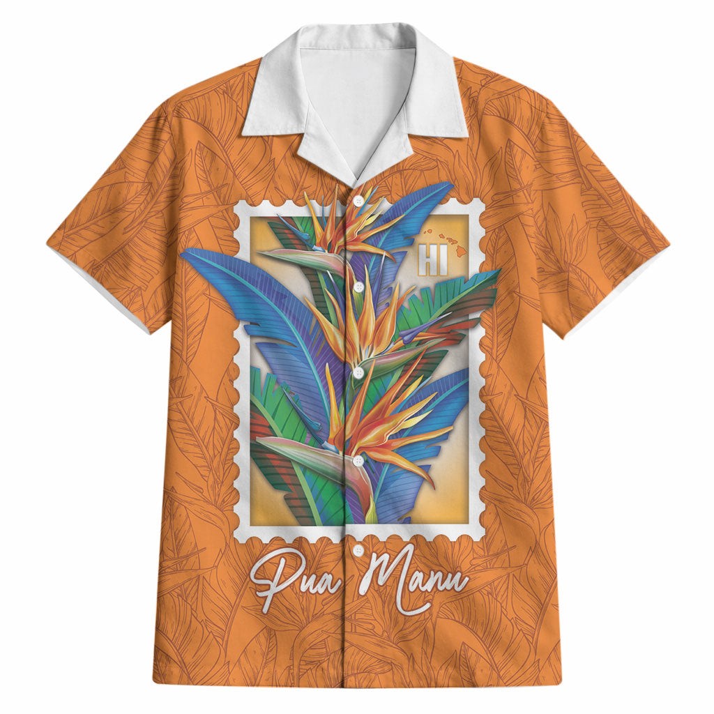 Aloha Hawaii Pua Manu Hawaiian Shirt Hawaiian Bird of Paradise Flowers Stylized Stamp LT14 Orange - Polynesian Pride