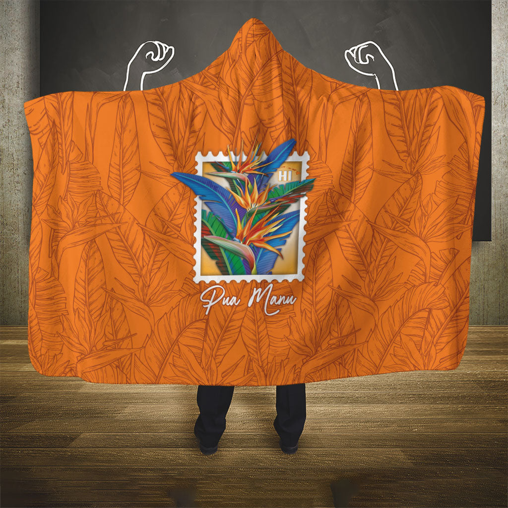Aloha Hawaii Pua Manu Hooded Blanket Hawaiian Bird of Paradise Flowers Stylized Stamp LT14 - Polynesian Pride