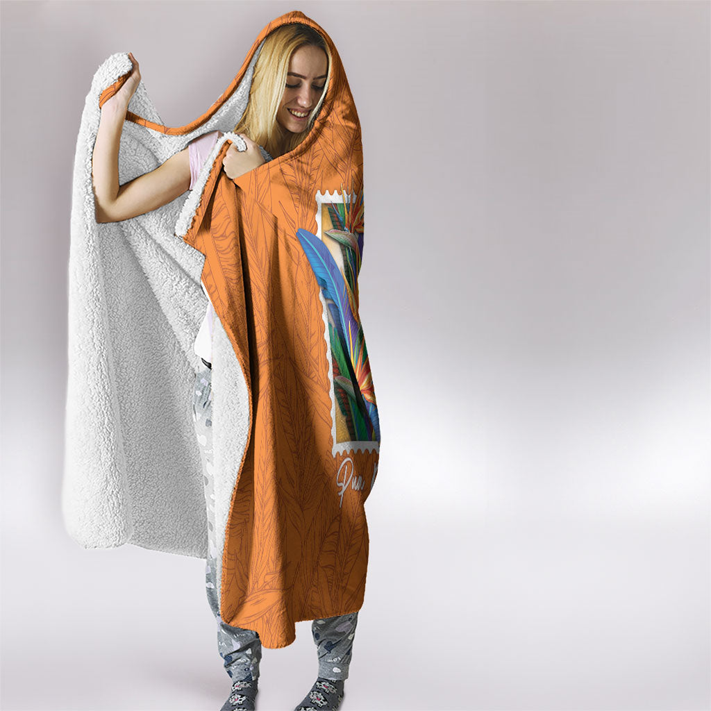 Aloha Hawaii Pua Manu Hooded Blanket Hawaiian Bird of Paradise Flowers Stylized Stamp LT14 - Polynesian Pride