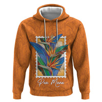 Aloha Hawaii Pua Manu Hoodie Hawaiian Bird of Paradise Flowers Stylized Stamp LT14 Pullover Hoodie Orange - Polynesian Pride