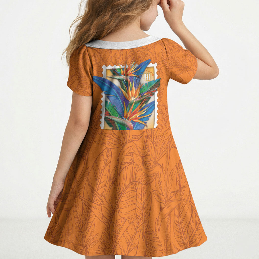 Aloha Hawaii Pua Manu Kid Short Sleeve Dress Hawaiian Bird of Paradise Flowers Stylized Stamp LT14 - Polynesian Pride
